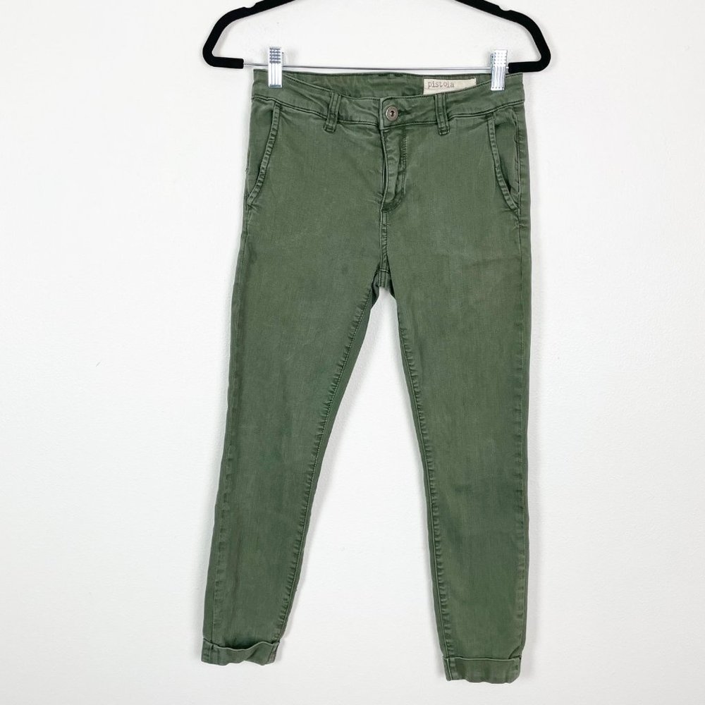 Pistola Woman's Sz 27 Olive Army Green Mid Rise Skinny Leg Cuffed Pants